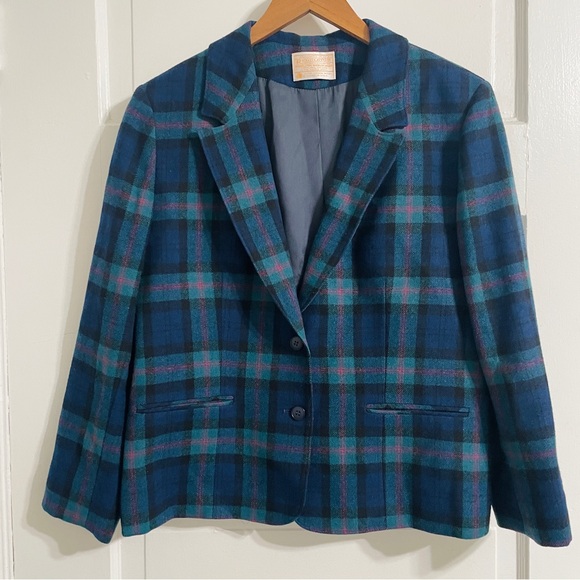 Pendleton Blue Green Plaid Wool Blazer - Picture 2 of 4